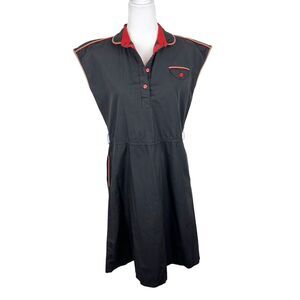 Vintage 70s Miss Joni Dress Women 12 Black Red Cap Sleeve Fit Flare Mini Casual